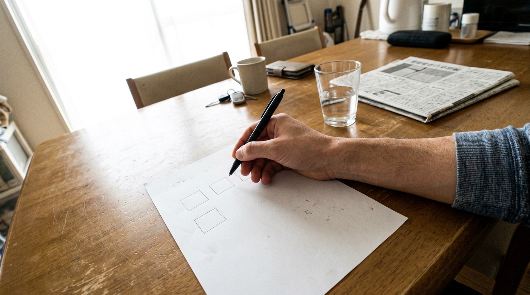 パパ活の始め方で男性が最初に決める3つを書き出す手元