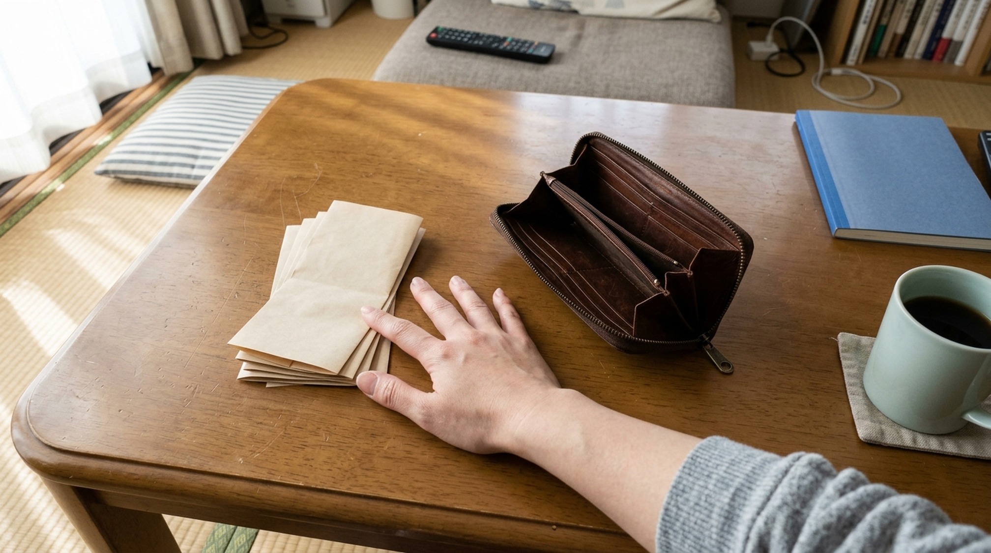 パパ活のお手当の相場ぶんの現金と空の財布