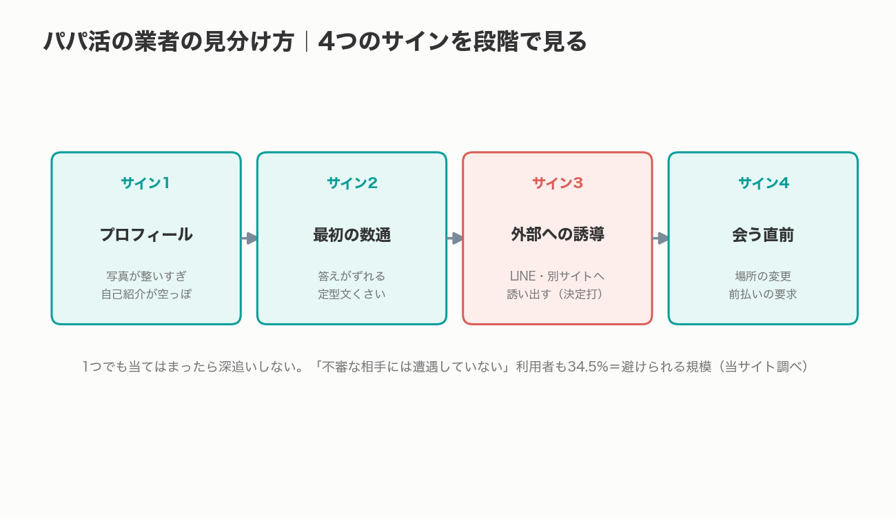 パパ活の業者の見分け方4つのサインの図解